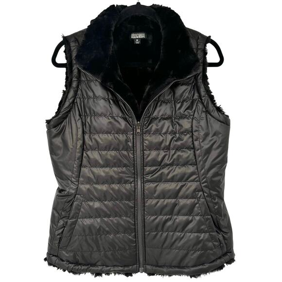 Nicole Miller Original Black Reversible Faux Fur Puff Vest Size M - Picture 1 of 7